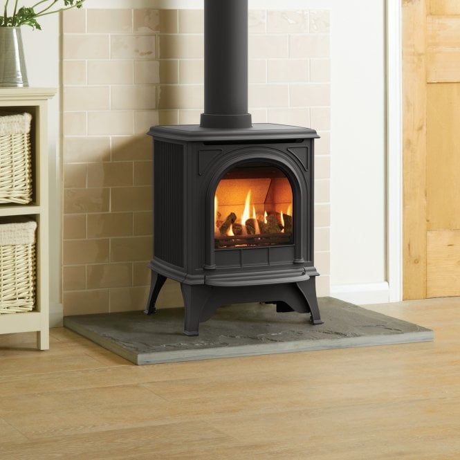 Gazco  Huntingdon 20, Matte Black, Conventional Flue With Logs And Clear Door