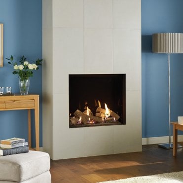 Gazco Riva2 750HL Gas Fire Conventional Flue With Black Glass Lining