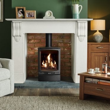 Gazco Vogue Midi, LPG, Conventional Flue With Black Glass Lining