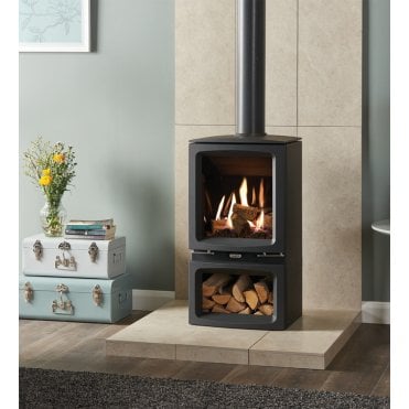 Gazco Vogue Midi Midline Conventional Flue, Natural Gas With Black Glass Lining