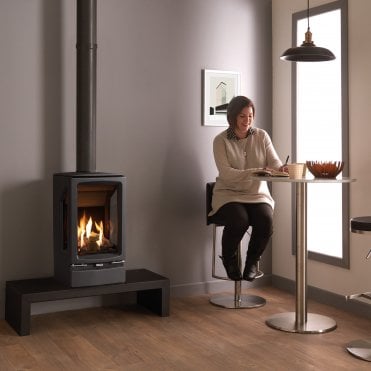 Gazco Vogue Midi T, 3 Sided Midline, Natural Gas, Balanced Flue With Black Glass Lining