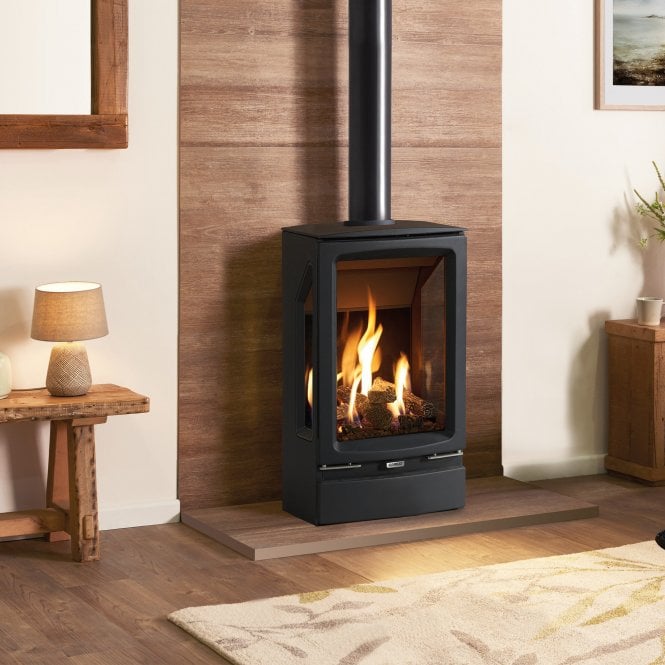 Gazco  Vogue Midi T, 3 Sided Natural Gas, Balanced Flue With Black Glass Lining