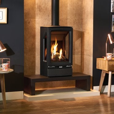 Gazco Vogue Midi T 3 Sided Natural Gas, Midline, Conventional Flue With Black Glass Lining