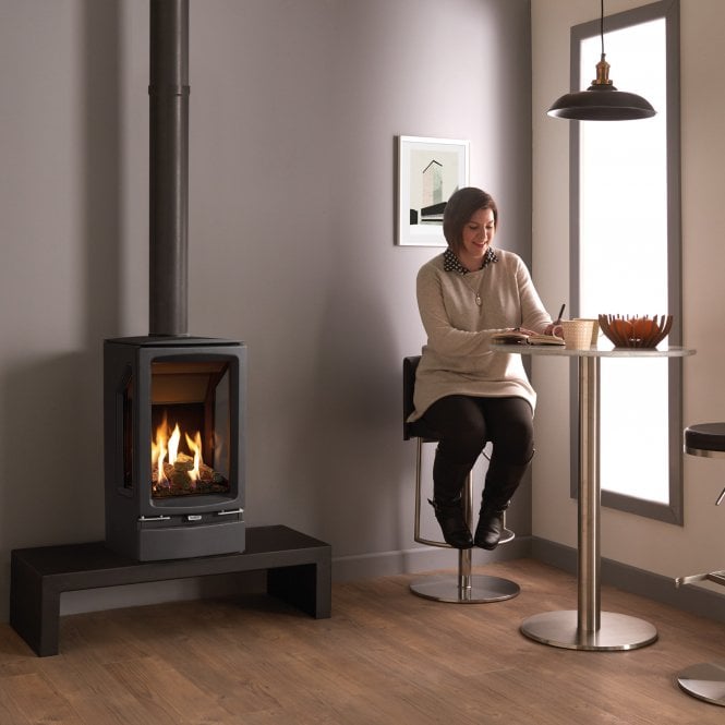 Gazco  Vogue Midi T, 3 Sided, Wall Mounted Balanced Flue, LPG With Black Glass Lining