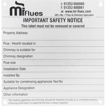 Chimney Notice Plate - 50 Pack