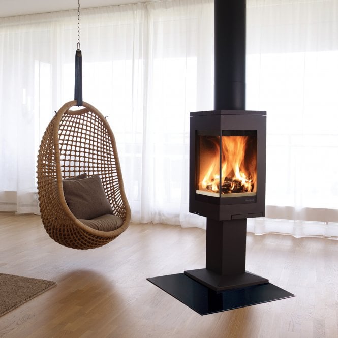 Nordpeis Quadro 1 Woodburning Stove with Top Plate on Pedestal