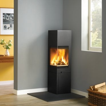 Quadro 2T Woodburning Stove on Base for Corner Installation