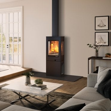 Uno 2 Woodburning Stove with Log Store Base