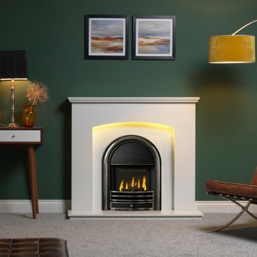 Gallery Collection Cartmel 48" Arctic White Fireplace Suite with Lights