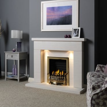 Gallery Collection Durrington 48" Portuguese Limestone Fireplace Suite with Lights