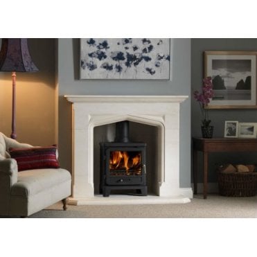 Delamere Port Limestone Mantel 54" with Hearth, Back Hearth & Chamber